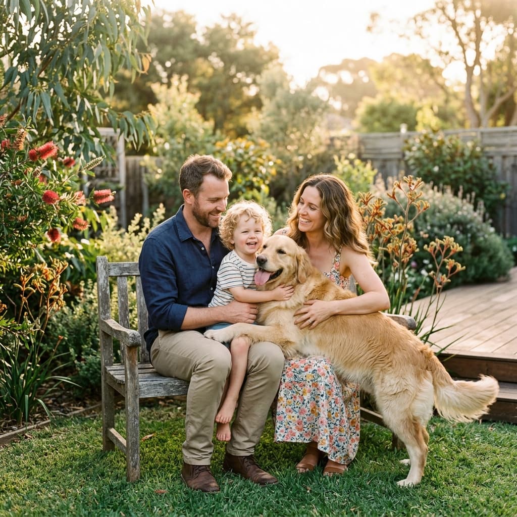 Serene Australian family with their beloved pet